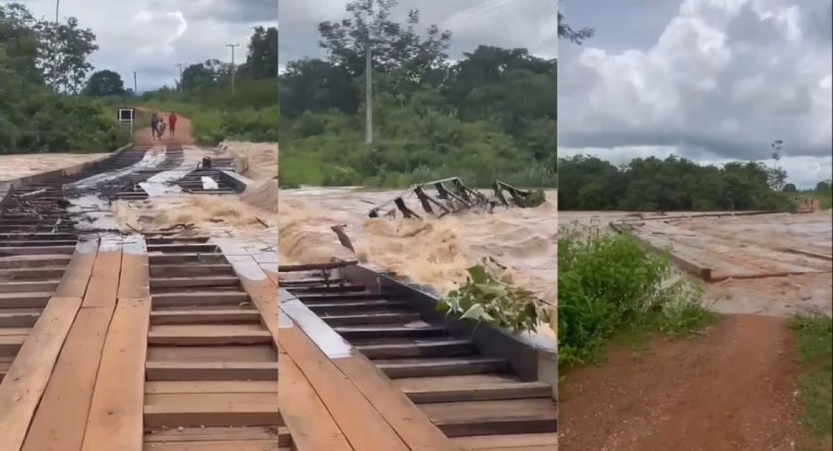 Municipio de Rio Branco -MT: Ponte é levada pela correnteza após temporal