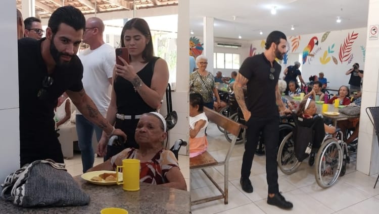 Antes de show em Cuiabá, Gusttavo Lima visita abrigo de idosos e faz apelo por solidariedade