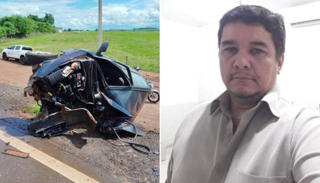 Professor morre em colisão entre Uno e caminhão na MT-358; carro ficou destruído