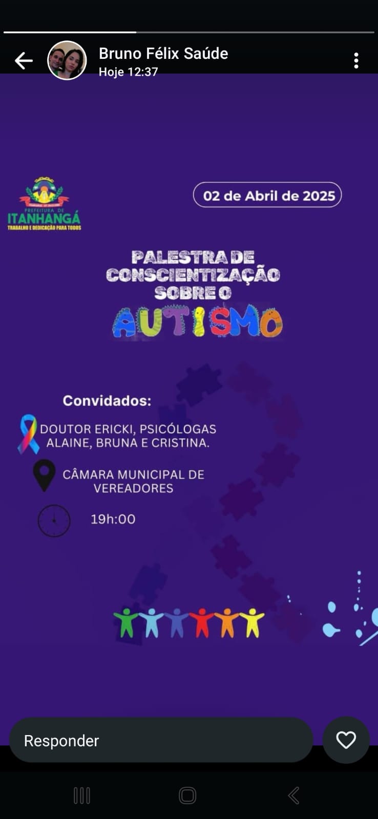 ITANHANGÁ-MT: Secretaria Educação com o apoio da Sec. saúde do Municipio realizará palestra de conscientização sobre o autismo