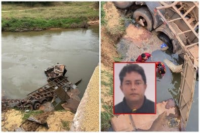 Caminhoneiro é encontrado morto em rio após carreta despencar de ponte em MT