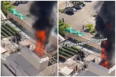 Incêndio atinge estrutura do Pantanal Shopping em Cuiabá; veja vídeos