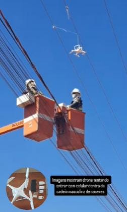 Drone com celular enrosca em fiação e é apreendido ao tentar entrar em presídio em MT; veja vídeo