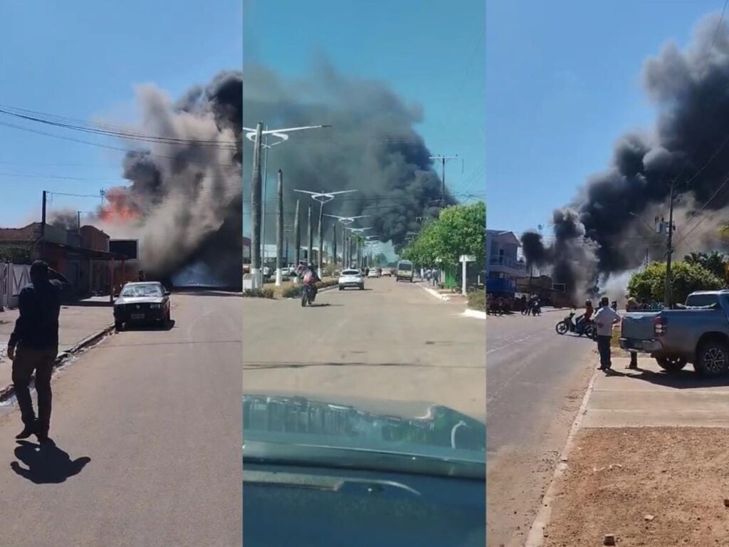 Vídeos mostram incêndio de grandes proporções destruindo supermercado no centro de cidade