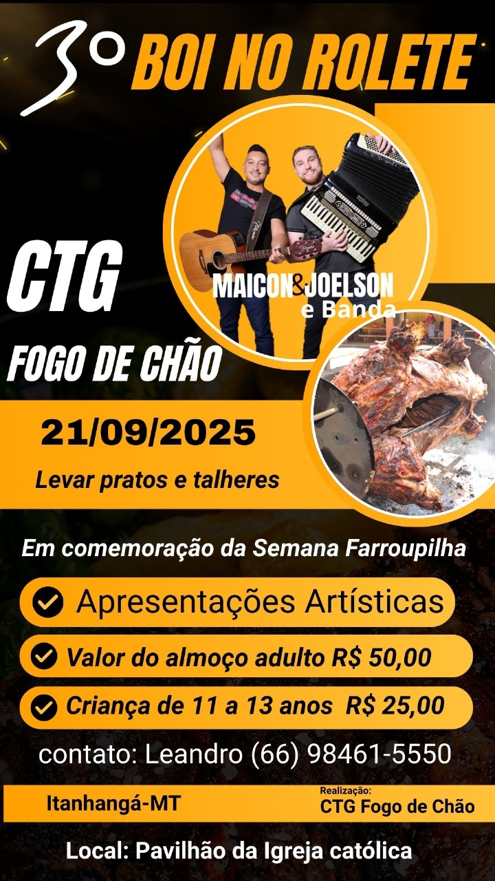 Itanhangá: CTG fogo de chão realizará neste domingo o 3º Boi no Rolete, em clima de tradição gaúcha
