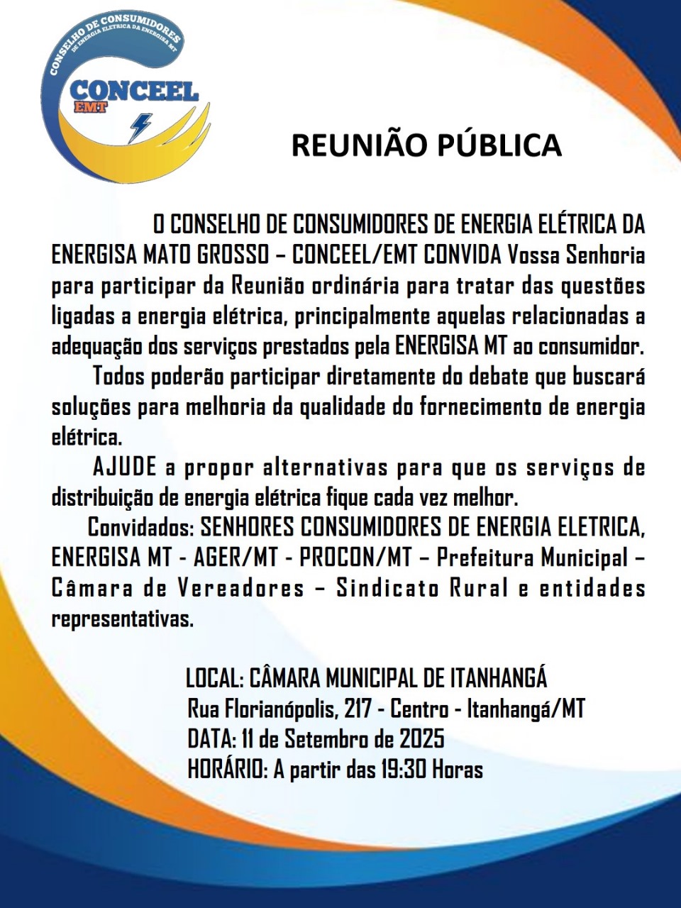 Itanhangá-MT: Audiencia Publica discutira os serviços prestados pela Energisa em Itanhangá