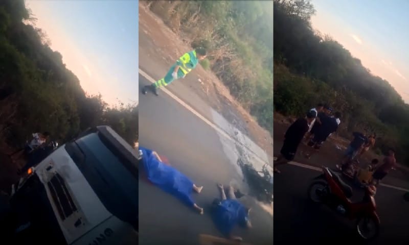 Moto pega fogo após batida com caminhão e dois jovens de 21 e 18 anos morrem em MT