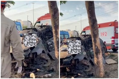 Motorista morre após colisão contra árvore na Avenida das Torres; passageiro é arremessado