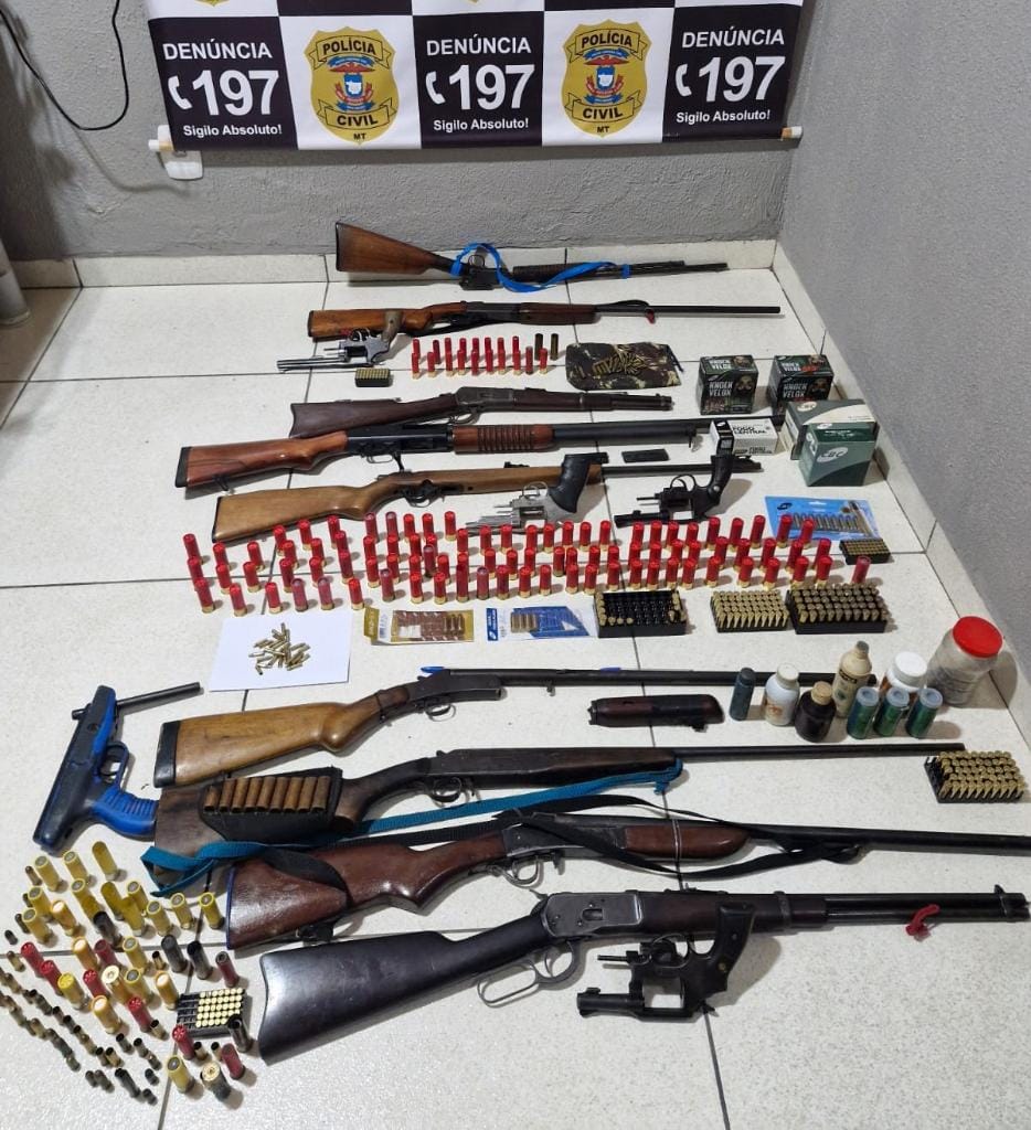 Polícia Civil apreende 14 armas e munições em posse de alvos de investigação de homicídio em MT