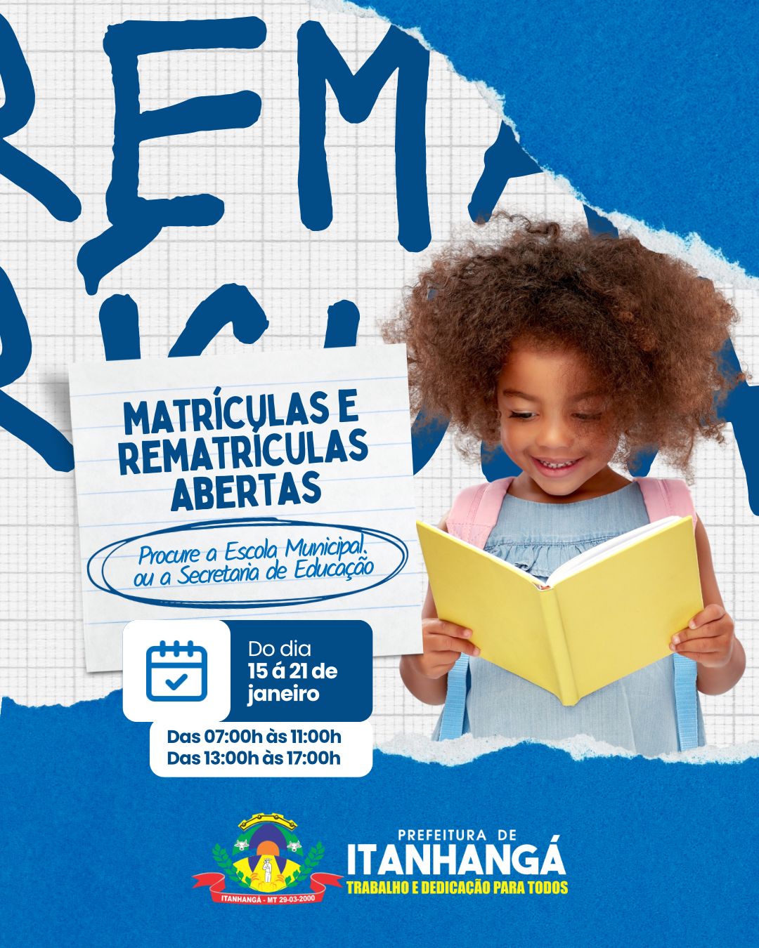 Itanhangá-MT: Secretaria Municipal de Educação e Cultura abre período de matrículas e rematrículas
