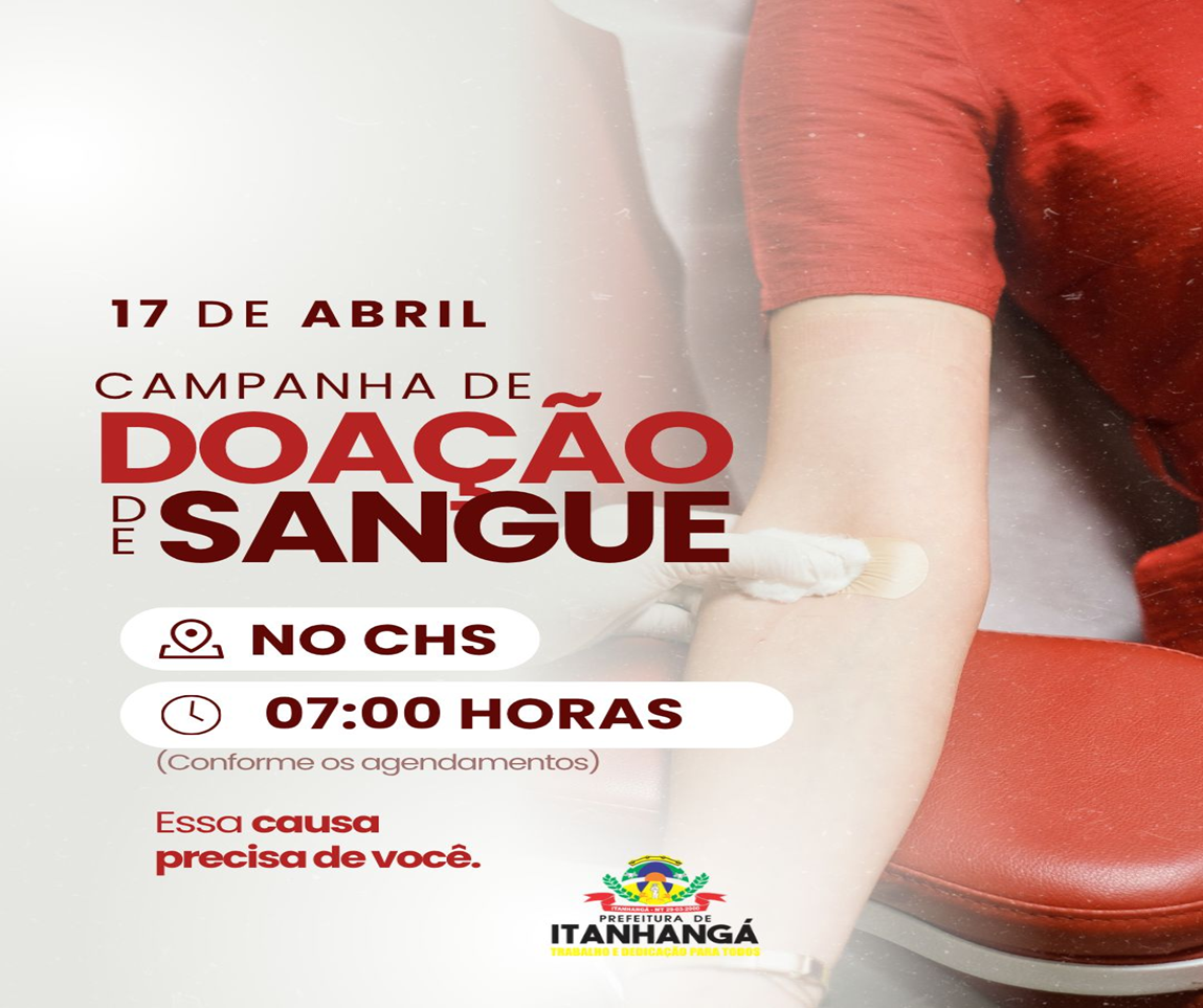 Itanhangá-MT: Prefeitura  promove campanha de doação de sangue no dia 17 de abril