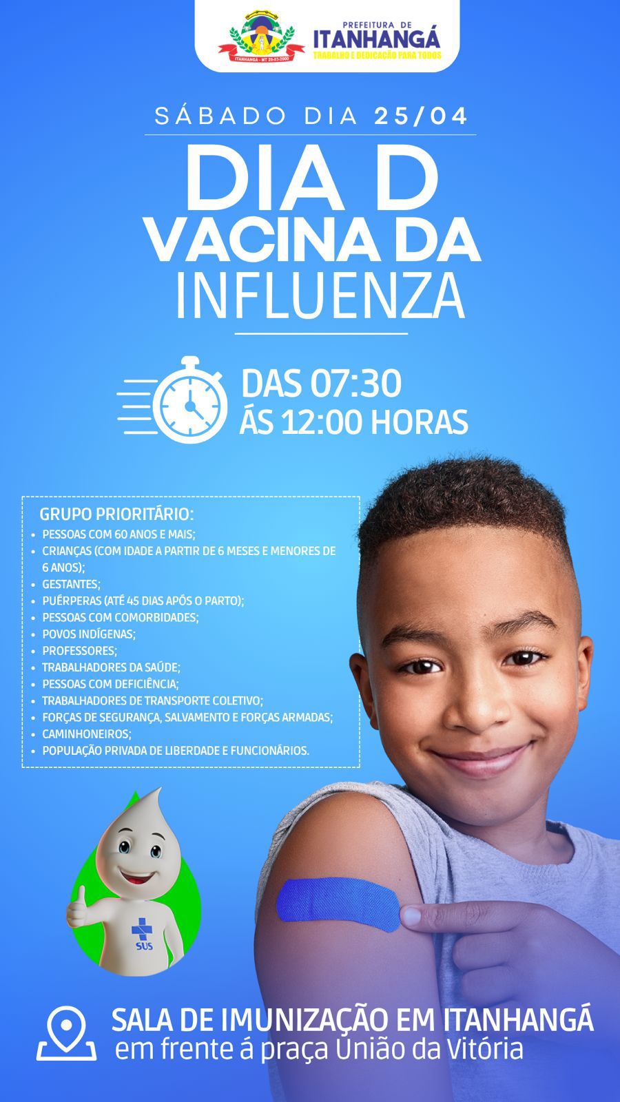 Itanhangá-MT: Prefeitura realiza Dia “D” de vacinação contra a influenza neste sábado 25 de abril
