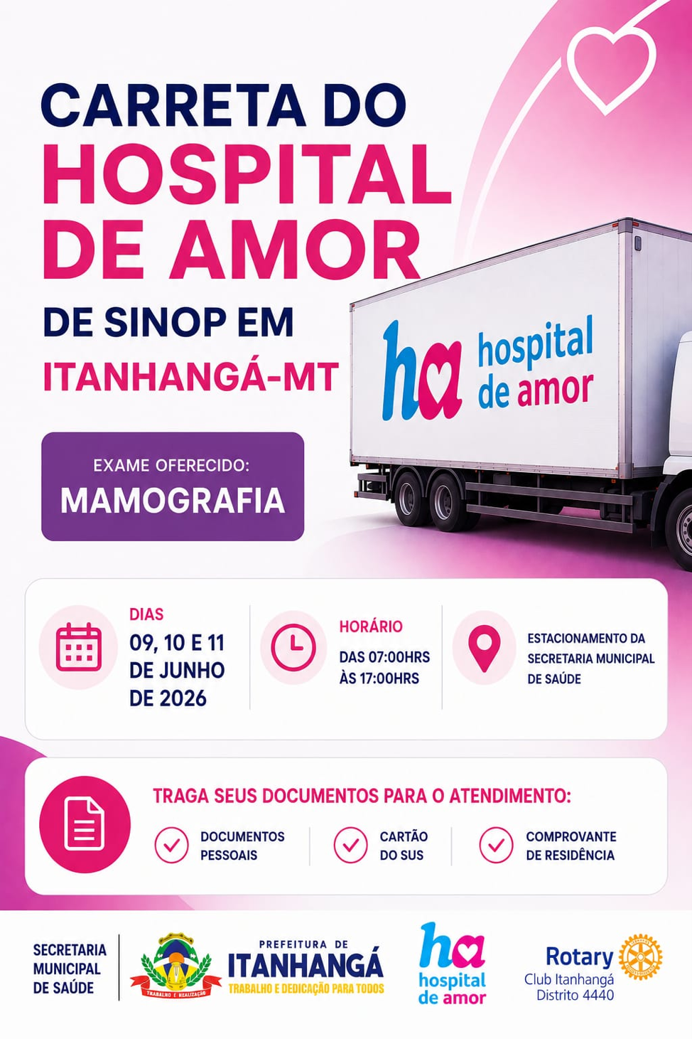 Itanhangá-MT: Prefeitura e Hospital do Amor promovem mutirão de mamografias gratuitas no município.
