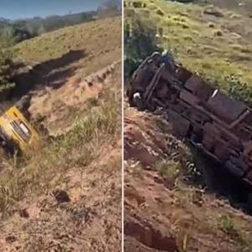 Seguiam para curso: Ônibus com 13 professoras tomba e cai em ribanceira