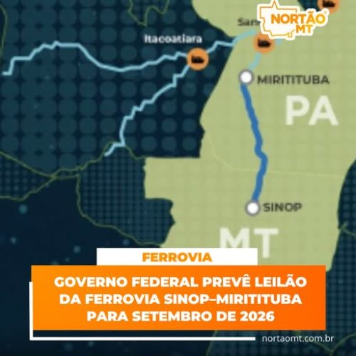 Governo federal prevê leilão da ferrovia Sinop–Miritituba para setembro de 2026