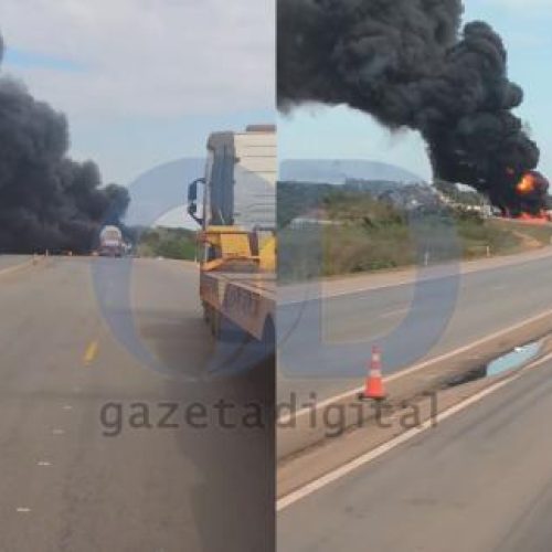 Acidente com vários veículos provoca explosão e interdita BR-070 em Várzea Grande