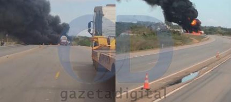 Acidente com vários veículos provoca explosão e interdita BR-070 em Várzea Grande