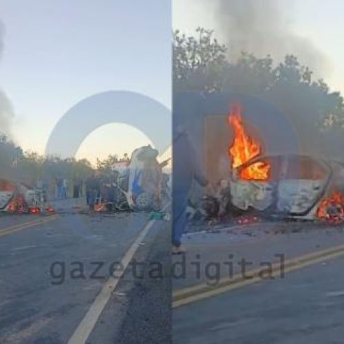 TRANSITO: Acidente deixa ao menos um morto em Rosário; carro pega fogo