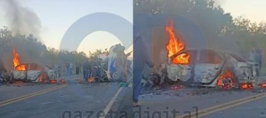 TRANSITO: Acidente deixa ao menos um morto em Rosário; carro pega fogo