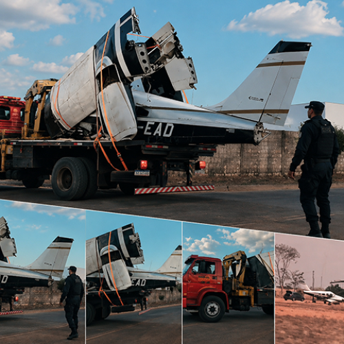 Nova Ubiratã: PM encontra avião desmontado em caminhão e prende quatro suspeitos; Aeronave foi furtada do aeroporto do município