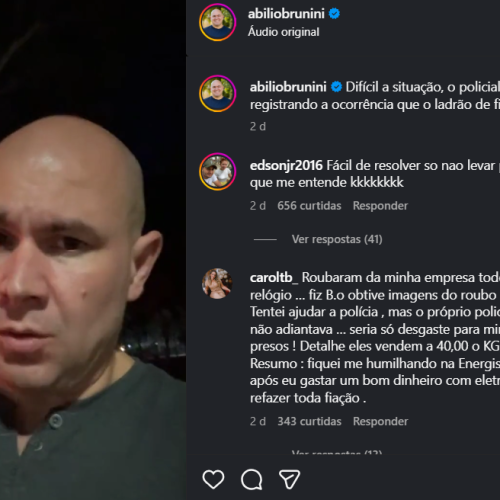 Abilio denuncia furto repetido de fiação no Parque das Águas e culpa Lula por avanço da criminalidade