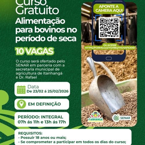Itanhangá-MT: Prefeitura oferece cursos gratuitos na área agropecuária com vagas limitadas