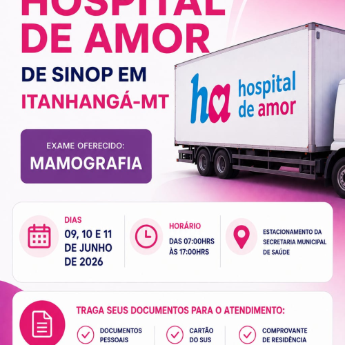 Itanhangá-MT: Prefeitura e Hospital do Amor promovem mutirão de mamografias gratuitas no município.