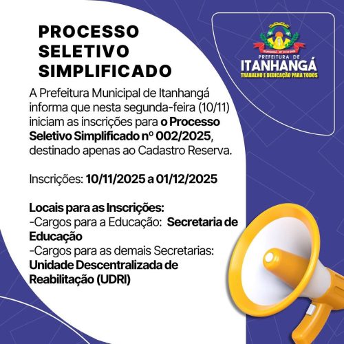 Itanhangá-MT: Prefeitura de Itanhangá (MT) abre processo seletivo para formação de cadastro reserva