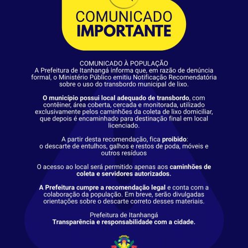 Prefeitura de Itanhangá reforça regras para uso do transbordo municipal de lixo