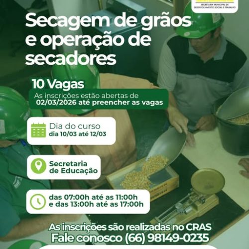 Itanhangá-MT: Prefeitura abre inscrições para curso gratuito de Secagem de grãos