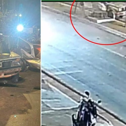Câmeras flagram Voyage partindo ao meio em suposto racha na avenida Miguel Sutil
