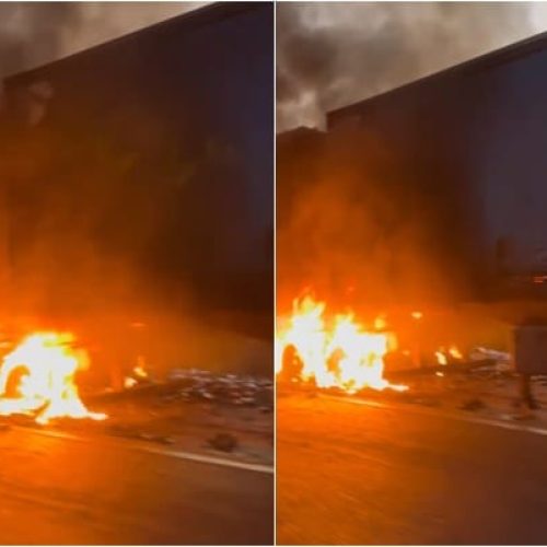 Caminhão carregado com bebidas pega fogo na BR-364; ninguém ficou ferido