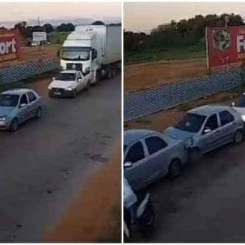 Carreta desgovernada atinge veículos e deixa dois feridos em avenida; veja vídeo