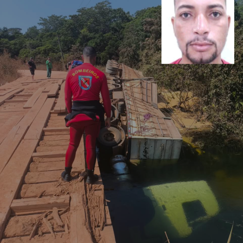 Caminhão carregado com milho cai de ponte e motorista morre preso na cabine em Gaúcha do Norte