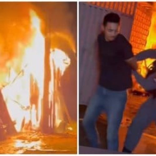 Homem é preso após agredir esposa e incendiar casa da família; veja vídeo