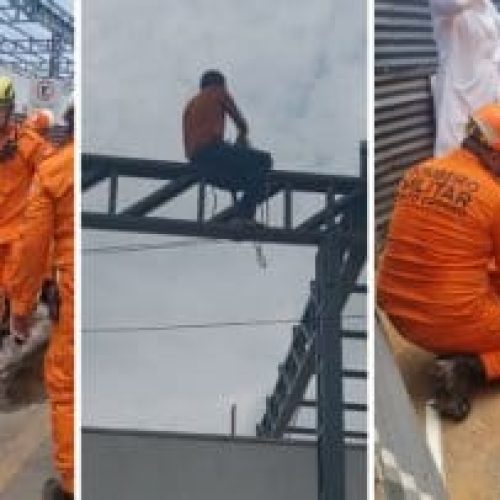 Homem que ameaçou se jogar de torre de supermercado pula de obra no pronto-socorro; vídeos