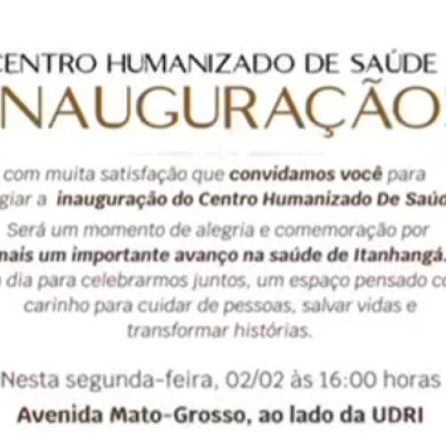 Itanhangá-MT: Prefeitura inaugura Centro Humanizado de Saúde nesta segunda-feira