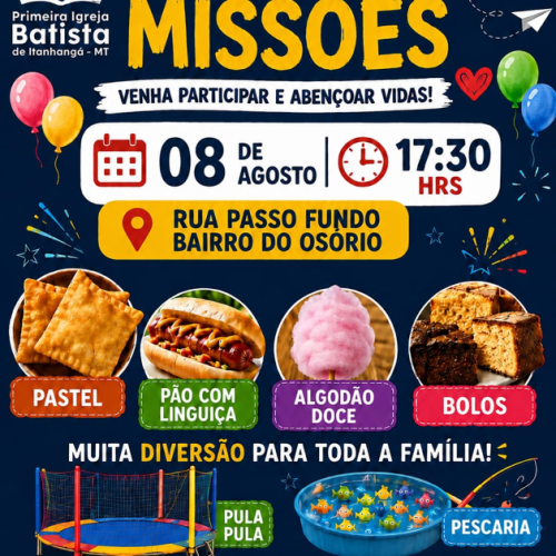 Primeira Igreja Batista de Itanhangá promove Feira das Missões no dia 8 de agosto