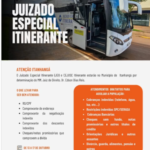Itanhangá-MT: Juizado Especial Itinerante retorna a Itanhangá com atendimentos jurídicos gratuitos