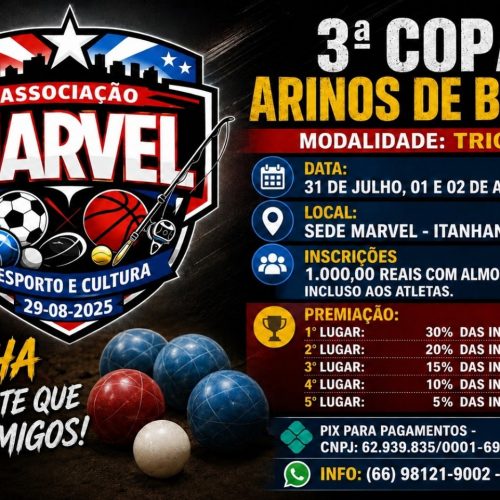Itanhangá-MT: Itanhangá sediará a 3ª Copa Arinos de Bocha na modalidade Trios entre os dias 31 de julho 1 e 2 de agosto
