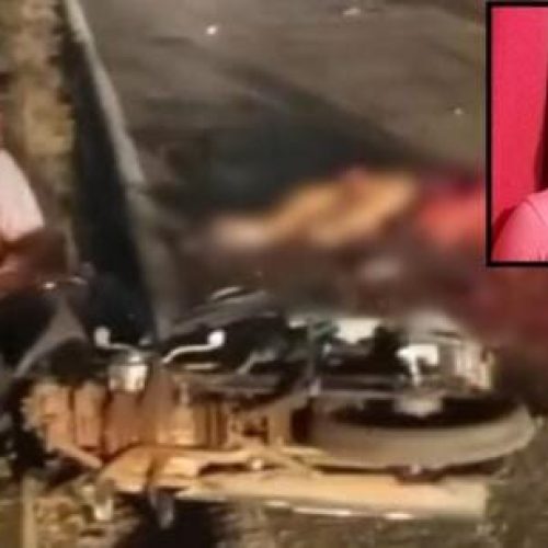 Mulher morre e marido fica gravemente ferido em acidente entre moto e caminhão