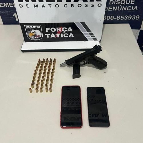 PM prende faccionados com arma de fogo e 50 munições em Cáceres