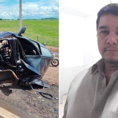 Professor morre em colisão entre Uno e caminhão na MT-358; carro ficou destruído