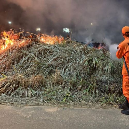 Corpo de Bombeiros combate incêndio em resíduos sólidos e em área de vegetação