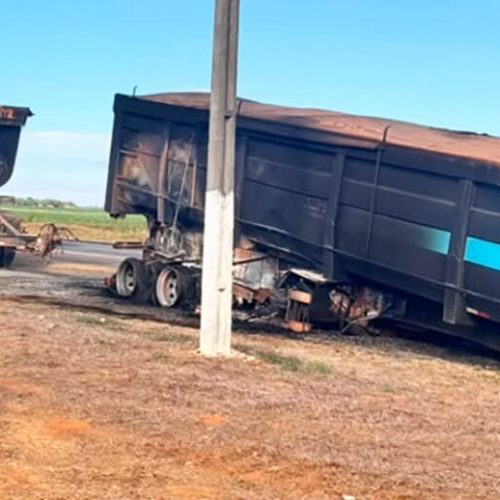 Pneus de carreta pegam fogo e atingem vagão na rodovia no Médio Norte