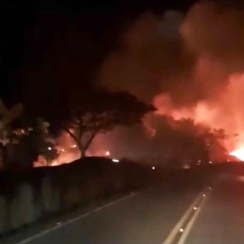 Bombeiros combatem incêndio às margens da MT-325 em Alta Floresta