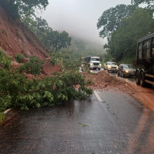 Fortes chuvas causas desmoronamento de terras a arvores e BR de MT